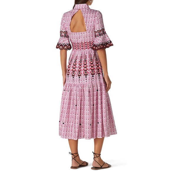Temperley London Poet Tea Length Embroidered Dress Pink Eyelet Midi Small 4 - Picture 5 of 17